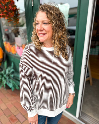 Favorite Kind of Casual Striped Pullover in chocolate brown