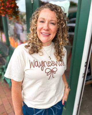 Waynesville, With Love Puff Print Graphic Tee in ivory with brown lettering