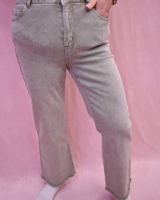 Acid Washed Frayed Hem Bootcut Denim Pants - The Southern Loft