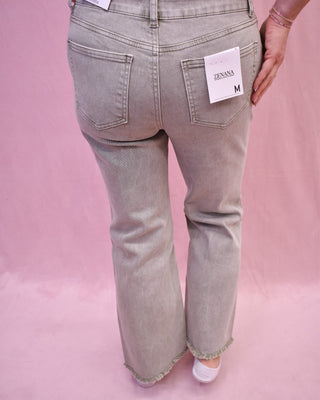 Acid Washed Frayed Hem Bootcut Denim Pants - The Southern Loft