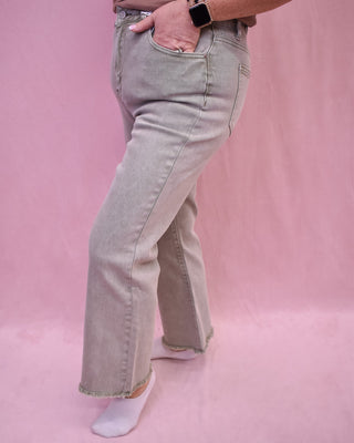 Acid Washed Frayed Hem Bootcut Denim Pants - The Southern Loft
