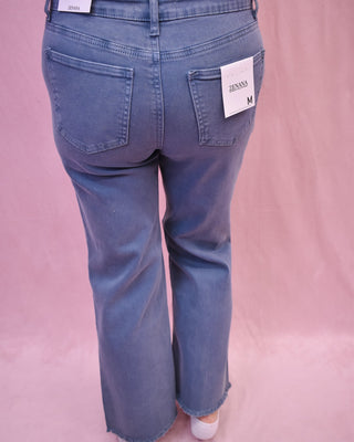 Acid Washed Frayed Hem Bootcut Denim Pants - The Southern Loft