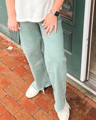 Acid Washed Frayed Hem Bootcut Denim Pants - The Southern Loft
