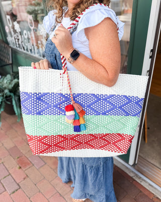 Allie XL Woven Striped Summer Tote - The Southern Loft