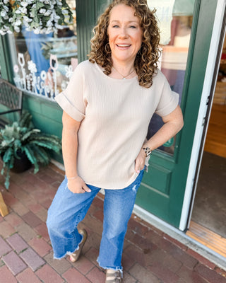 Bay Breeze Gauze Rolled Cuff Top - The Southern Loft