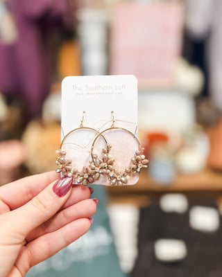 Beaded Flower Hoop Drop Earrings - The Southern Loft