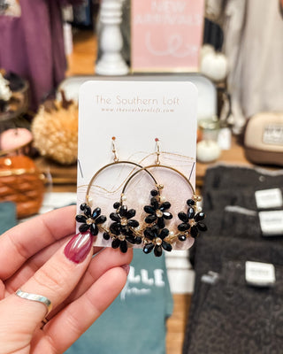 Beaded Flower Hoop Drop Earrings - The Southern Loft