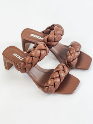 Slip on heels with braided strap details