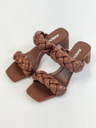 Slip on heels with braided strap details