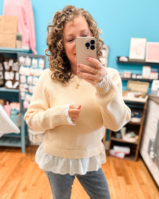 Call Me Yours Lace Trimmed Sweater Top - The Southern Loft