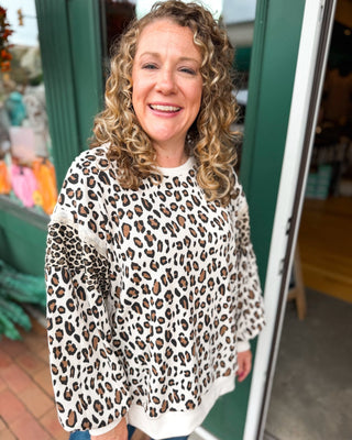 Casually Wild Cozy Leopard Print Waffle Knit Pullover - The Southern Loft