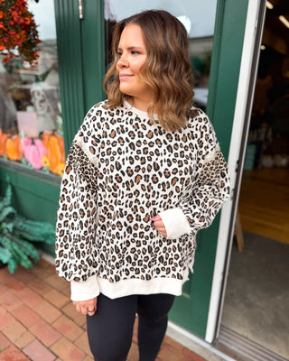 Casually Wild Cozy Leopard Print Waffle Knit Pullover - The Southern Loft