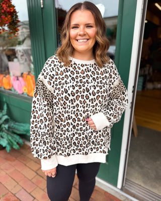 Casually Wild Cozy Leopard Print Waffle Knit Pullover - The Southern Loft