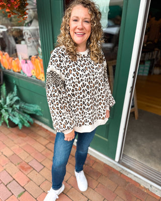 Casually Wild Cozy Leopard Print Waffle Knit Pullover - The Southern Loft