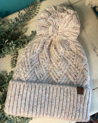 C.C. Criss - Cross Pattern Pom Beanie - The Southern Loft