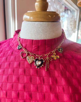 Checker Heart Rhinestone Charm Necklace - The Southern Loft