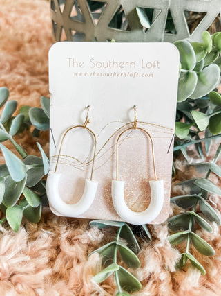 Clay Paperclip Earrings White