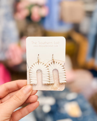 Coastal Breeze Raffia Woven Arch Drop Earrings - The Southern Loft