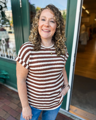 Crisp Morning Textured Striped Short Sleeve Top - The Southern Loft