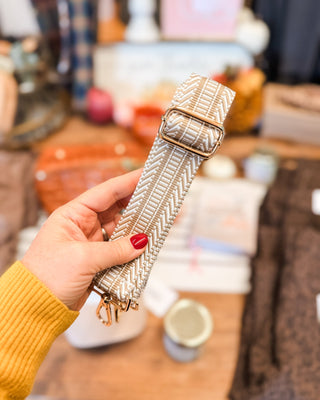 Crossbody Guitar Strap - Mocha + Ivory Stripe - The Southern Loft