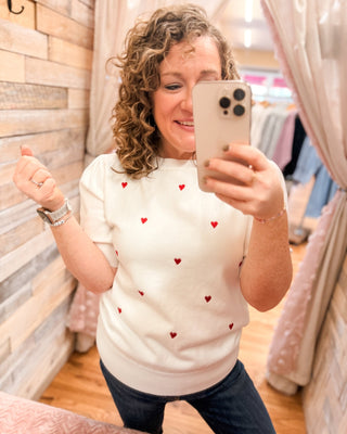 Cupids Dream Embroidered Hearts Sweater - The Southern Loft