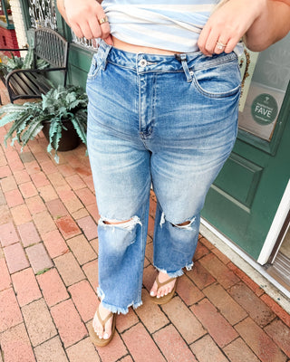 Curvy Mica High-Rise Crop Straight Distressed Jeans - The Southern Loft