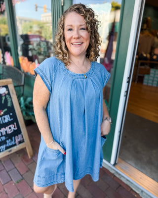 Denim After Dark Stone Washed Denim Mini Dress - The Southern Loft