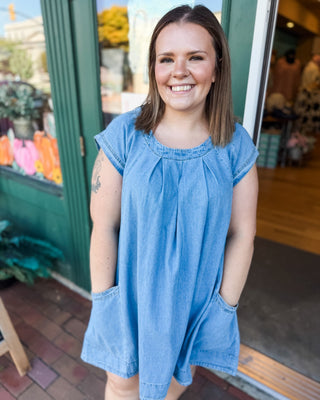 Denim After Dark Stone Washed Denim Mini Dress - The Southern Loft