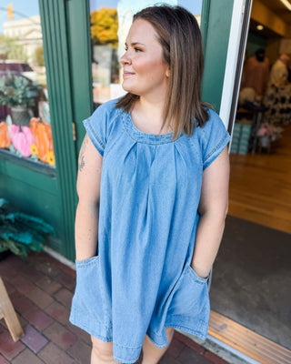 Denim After Dark Stone Washed Denim Mini Dress - The Southern Loft