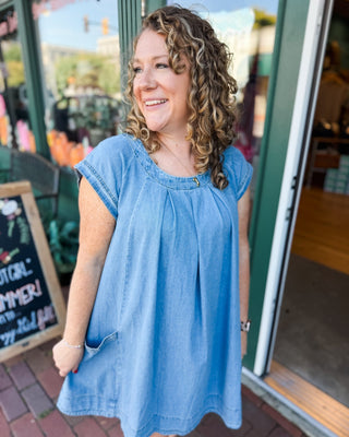 Denim After Dark Stone Washed Denim Mini Dress - The Southern Loft