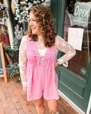 Denim Darling Sleeveless V-Neck Pleated Romper - The Southern Loft