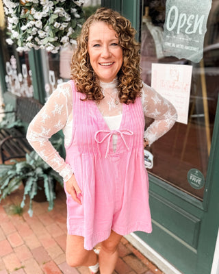 Denim Darling Sleeveless V-Neck Pleated Romper - The Southern Loft