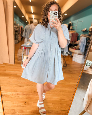 Downright Delightful Pin Striped Mini Dress - The Southern Loft
