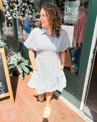 Downright Delightful Pin Striped Mini Dress - The Southern Loft