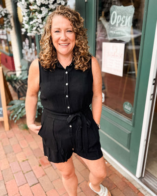 Easy Breezy Sleeveless Cotton Waist Tie Romper - The Southern Loft
