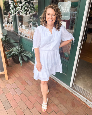 Easy Grace Linen Ruffle Neck Dress - The Southern Loft
