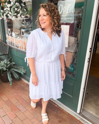 Easy Grace Linen Ruffle Neck Dress - The Southern Loft