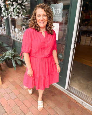Easy Grace Linen Ruffle Neck Dress - The Southern Loft