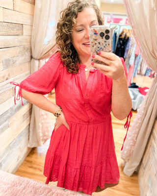 Easy Grace Linen Ruffle Neck Dress - The Southern Loft