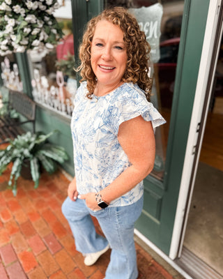 Elegant Bloom Floral Flutter Sleeve Top - The Southern Loft