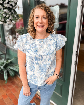 Elegant Bloom Floral Flutter Sleeve Top - The Southern Loft
