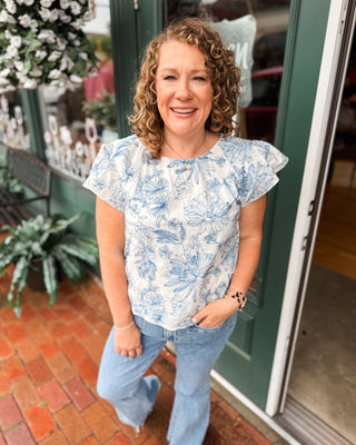 Elegant Bloom Floral Flutter Sleeve Top - The Southern Loft