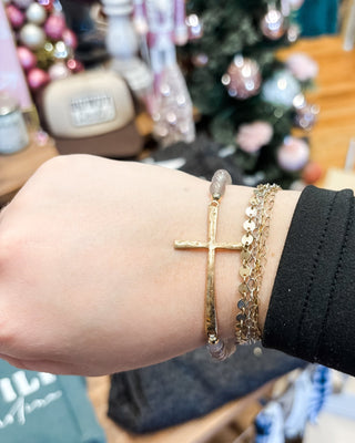 Gold plated beaded cross bracelet