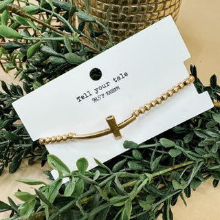 Gold plated beaded cross bracelet