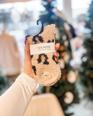 Fuzzy animal print socks in several styles