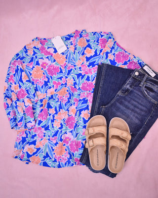Garden City Floral Peplum Bell Sleeve Top - The Southern Loft