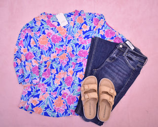 Garden City Floral Peplum Bell Sleeve Top - The Southern Loft
