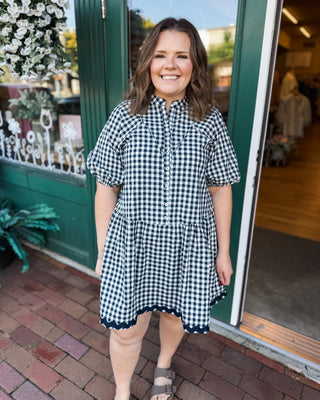 Gingham & Gatherings Ric Rac Trim Dress - The Southern Loft
