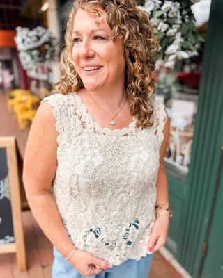 Golden Hour Crochet Sequin Tank - The Southern Loft