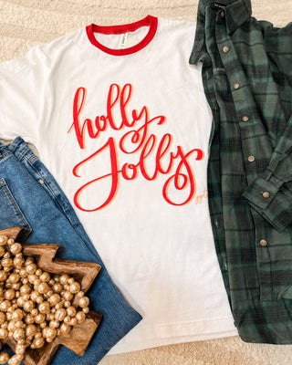 Holly Jolly Ringer Graphic Tee - The Southern Loft